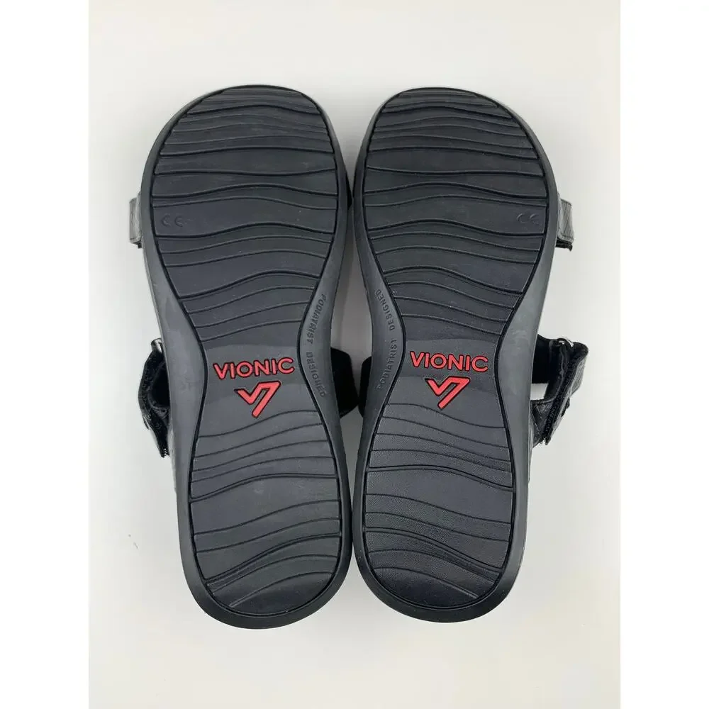 Vionic Ellie Sandals Platform Black Faux Leather Adjustable Slip On Women's 9
